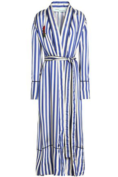 Off-white &trade; Woman Floral-appliquéd Striped Satin Jacket Blue