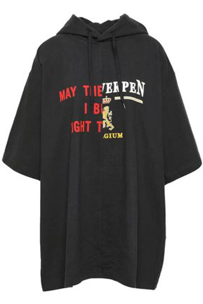 Vetements Woman Oversized Printed Cotton-jersey Hoodie Black