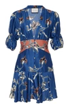 Alexis Nari Floral-print Ruffled Crepe De Chine Mini Dress In Blue