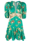 Alexis Nari Floral-print Ruffled Crepe De Chine Mini Dress In Green