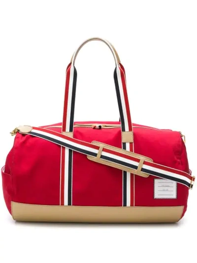 Thom Browne Leather Base Gym Bag In Red