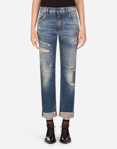 Dolce & Gabbana Boyfriend Jeans With Embroidery In Blue