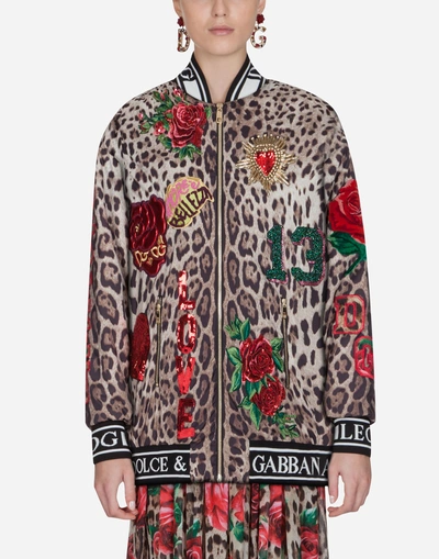 Dolce & Gabbana Bomber Jacket In Light Printed Nylon In Leopard Print