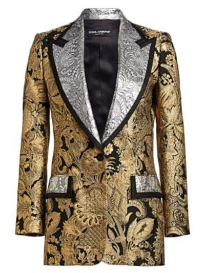 Dolce & Gabbana Jacquard Jacket With Contrasting Lapels In Gold Silver