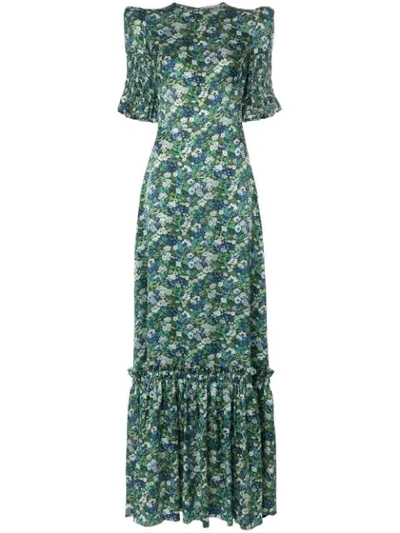 The Vampire's Wife Floral Puff-sleeve Silk Long Dress In Green