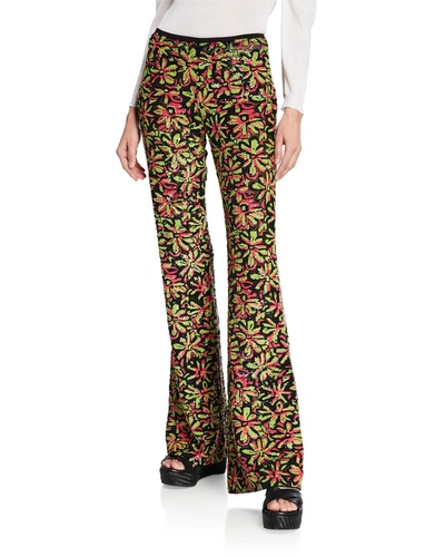 Michael Kors Watermelon-lime Daisy Embellished Flare Pants In Green