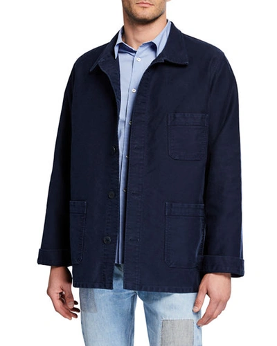 Le Mont St Michel Men's Stone-washed French Worker Jacket In Navy