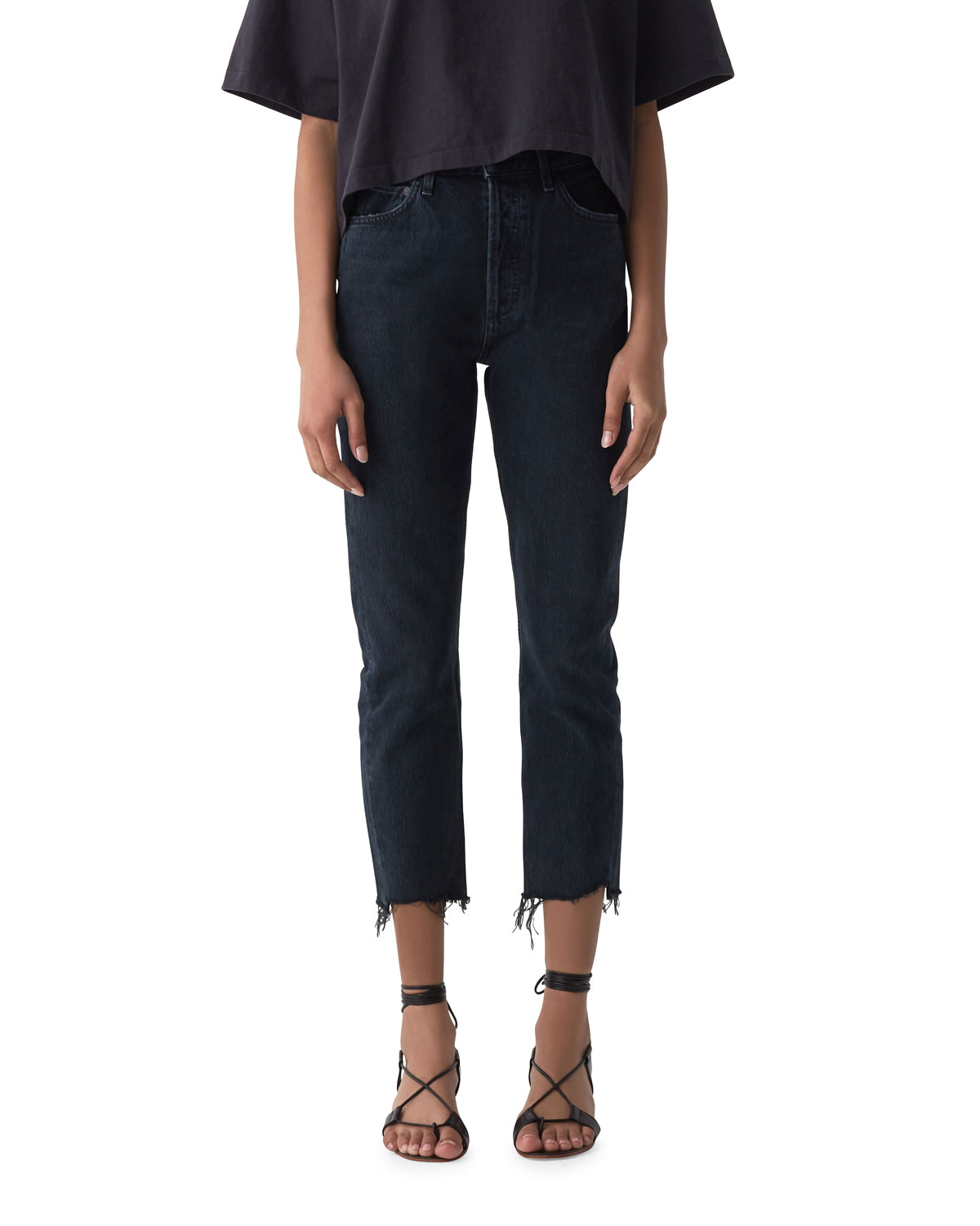 Agolde Riley High-rise Straight Cropped Jeans In Black | ModeSens