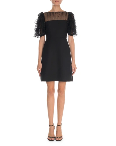 Valentino Short-sleeve Crepe Couture Dress In Black