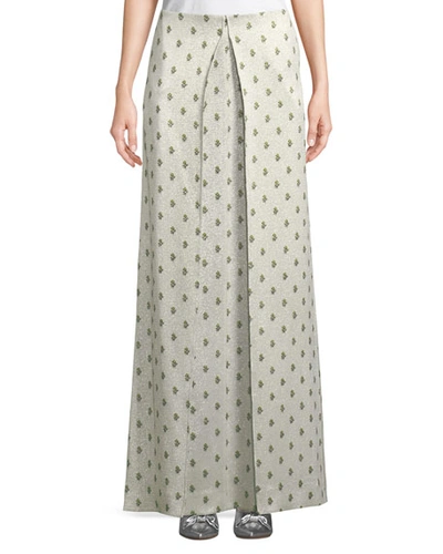 Valentino Floor-length Hammered Metallic Rose-print A-line Skirt