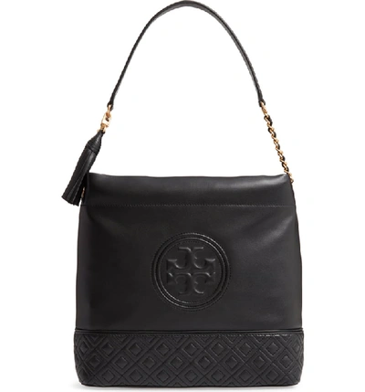Tory Burch Fleming Quilted Leather Hobo Bag In Black