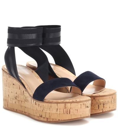 Gianvito Rossi Maybe Suede-trimmed Platform Sandals In Navy