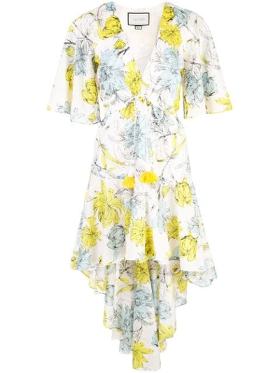 Alexis Idella Floral-print V-neck Short-sleeve High-low Dress In Garden Blue