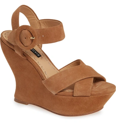 Alice And Olivia Jodiey Suede Wedge Sandals In Umber