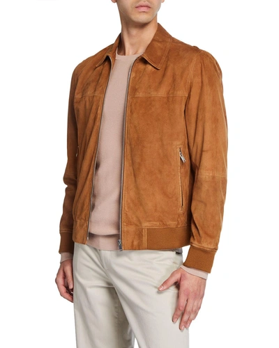 Theory Men's Able Noland Suede Zip-front Jacket In Tobacco