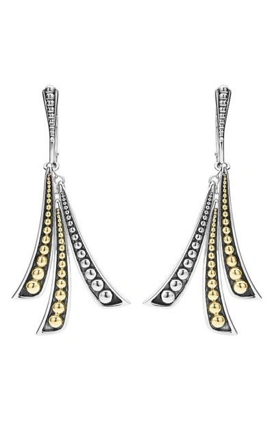 Lagos Signature Caviar 3-curve Drop Earrings W/ 18k Gold In Silver/ Gold