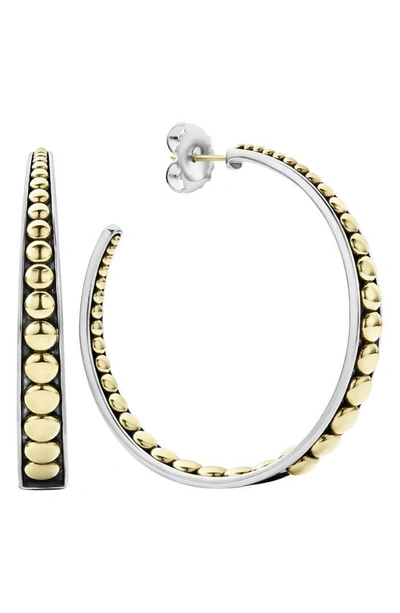 Lagos Signature Caviar Tapered Hoop Earrings W/ 18k Gold In Silver/ Gold