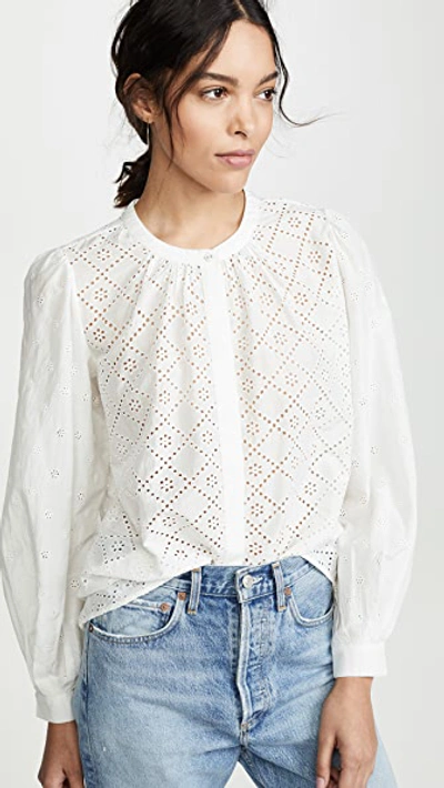 Joie Janah Balloon-sleeve Eyelet Top In Porcelain