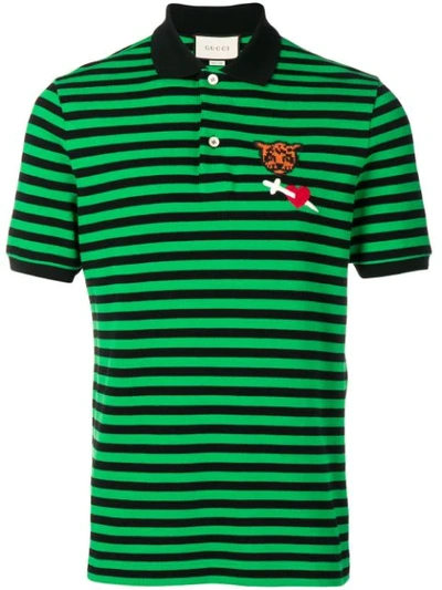 Gucci Logo-embroidered Cotton-piqué Polo Shirt In Green