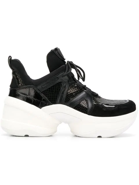 black leather platform trainers