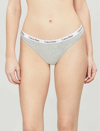 Calvin Klein Carousel Stretch-cotton Thong In Grey Heather