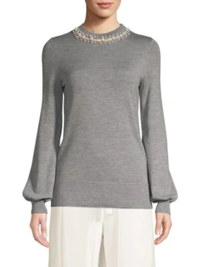 Elie Tahari Shahar Pearl Neck Sweater In Grey Melange
