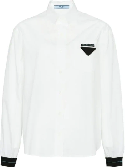 Prada Contrasting Cuffs Poplin Shirt In White