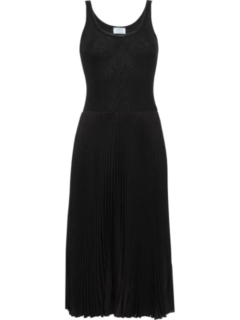 Prada Flared Ribbed Midi Dress - Black | ModeSens