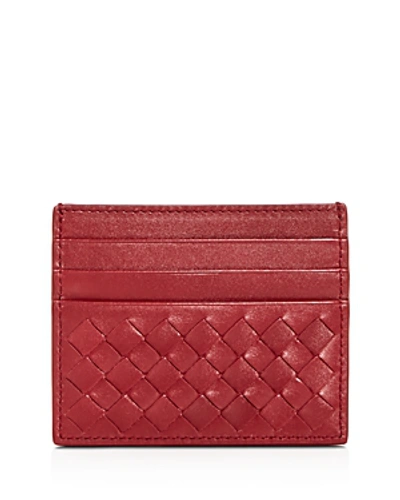 Bottega Veneta Woven Leather Card Case In Baccara Rose