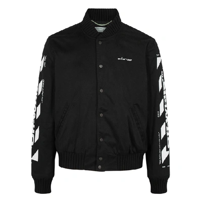 Off-white Diagonal Stripe Skinny Varsity Bomber Jacket In Black