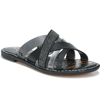 Sam Edelman Glennia Slide Sandal In Dark Pewter/ Black Leather