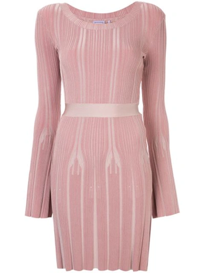 Herve Leger Ribbed Fitted Jumper Dress In Pink