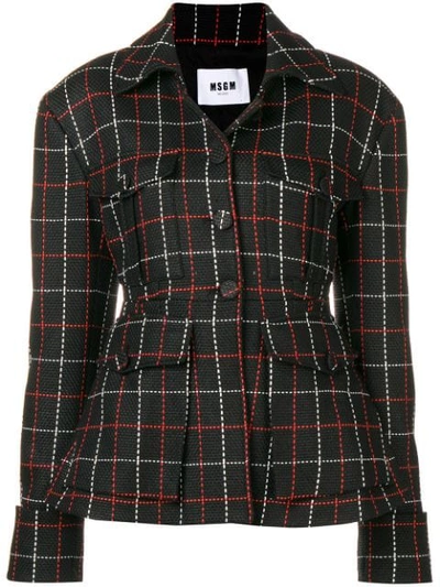 Msgm Woven Knit Check Jacket In Black