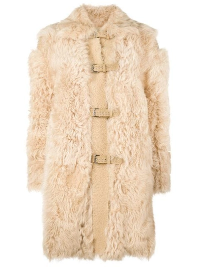 Red Valentino Embellished Shearling Coat In Neutrals