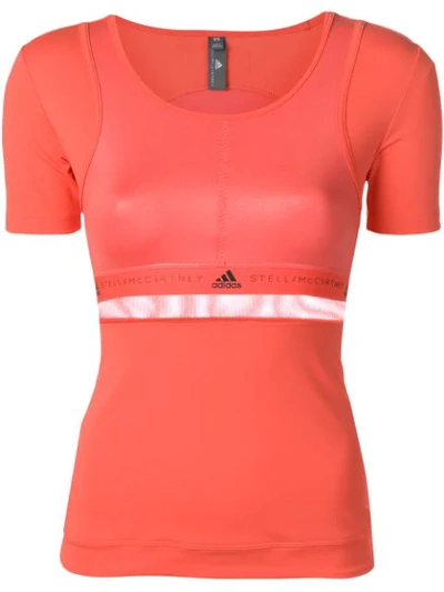 Adidas By Stella Mccartney Mesh-trimmed Coated Stretch T-shirt In Pink