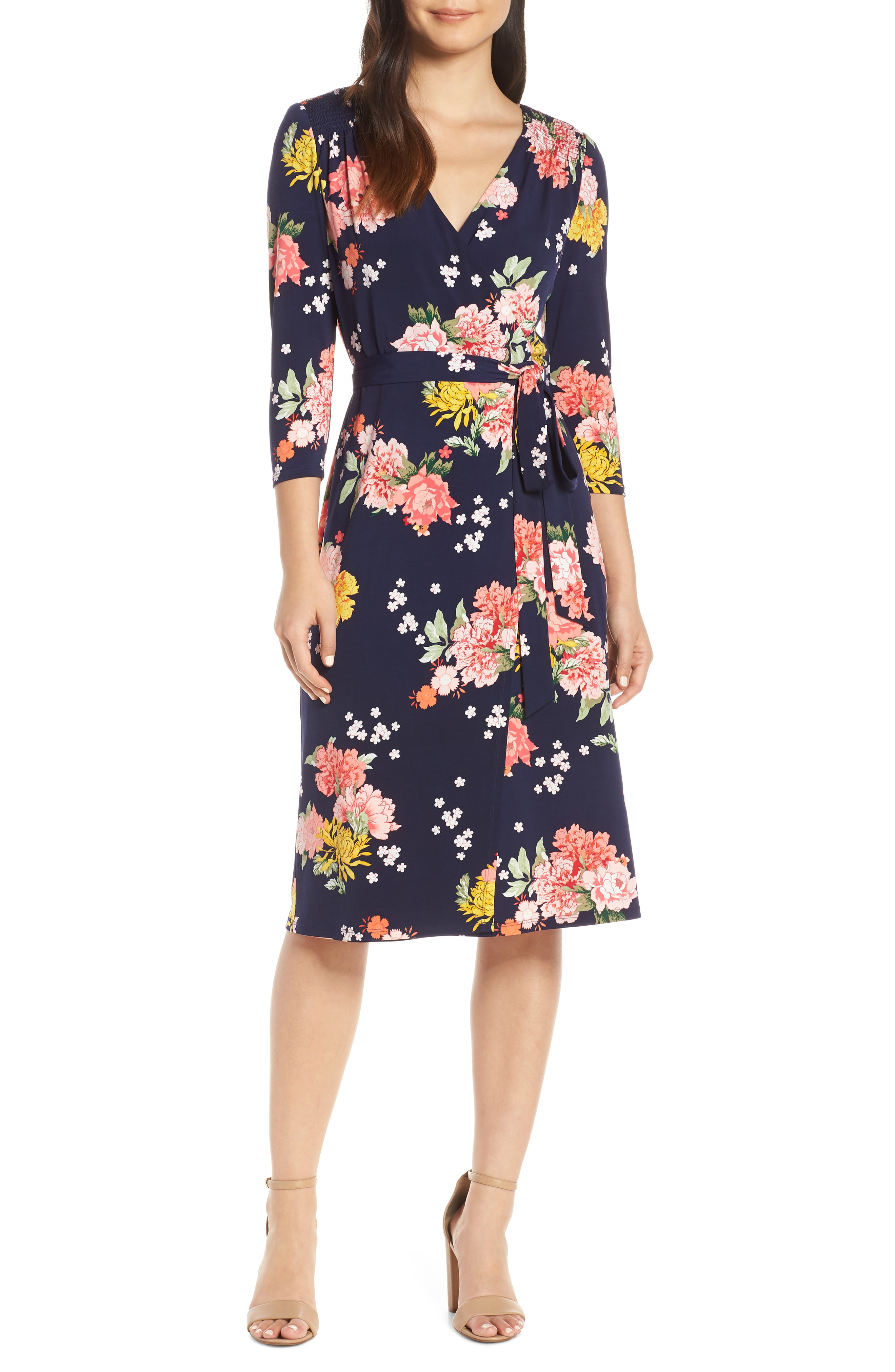 eliza j floral faux wrap dress