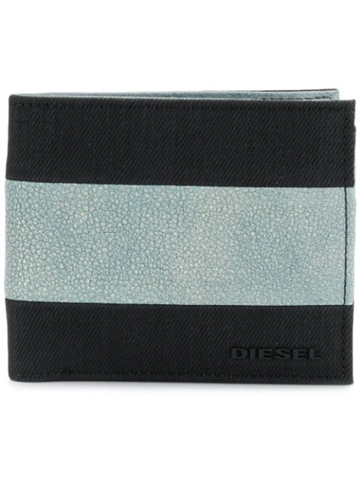 Diesel Leather And Denim Bifold Wallet In Black