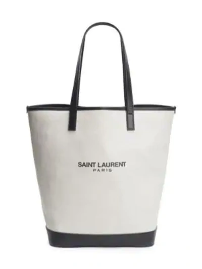 Saint Laurent Women's Teddy Leather-trimmed Shopper In Beige Multi