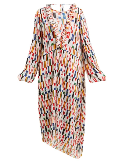 Balenciaga Ruffled Flag-print Faille Dress In Multicolor