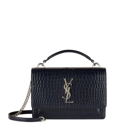 Saint Laurent Sunset Crocodile-embossed Leather Crossbody Bag In Black