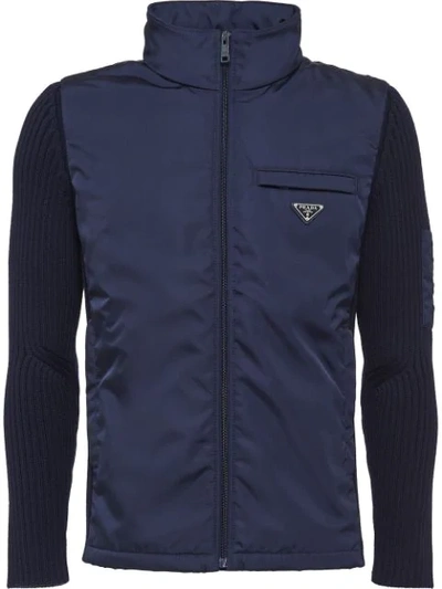 Prada Navy Nylon Wool-sleeve Jacket In Blue