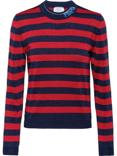 Prada Striped Lamé Sweater In Basic