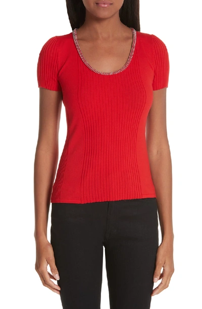 Alexander Wang Ball Chain Trim Knit Top In Red