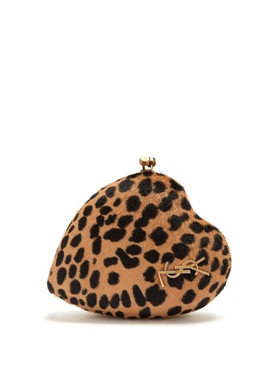 Saint Laurent Love Box Bag In Calfskin With Brown And Black Leopard Print In Natural