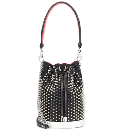 Christian Louboutin Marie Jane Studded Satin And Leather Bucket Bag In Black