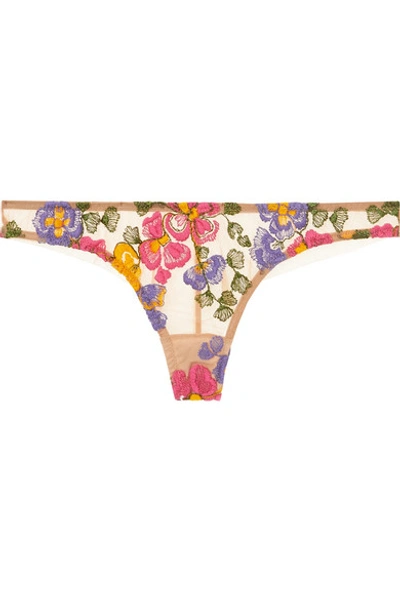 I.d. Sarrieri Wonderland Delights Embroidered Stretch-tulle Thong In Pink