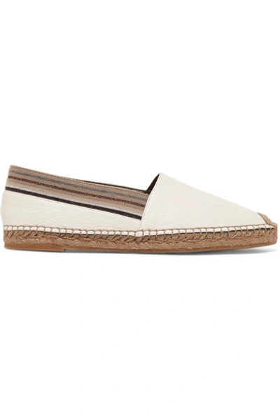 Brunello Cucinelli Grosgrain-trimmed Textured-leather Espadrilles In White