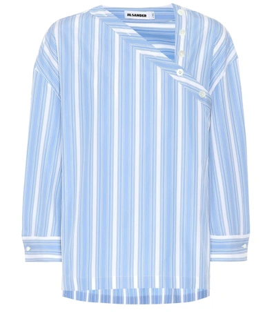 Jil Sander Asymmetric Striped Cotton-poplin Shirt In Blue