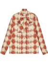 Gucci Silk Shirt With Snake Rhombus Print In Red/ Ivory Printed