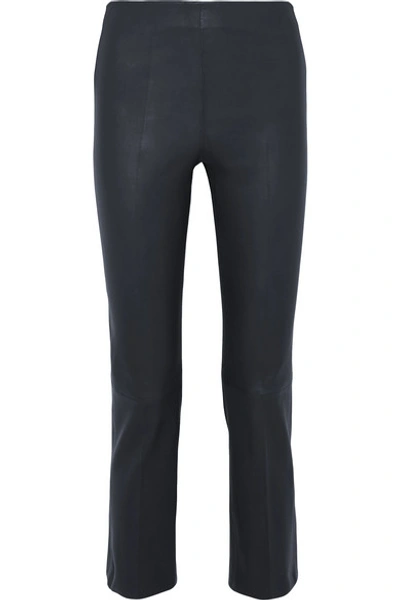 By Malene Birger Floridia Cropped Leather Slim-leg Pants In Midnight Blue